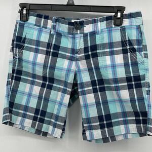 Aeropostale Womens Shorts Size 9/10 Blue Plaid Bermuda Casual Summer Preppy